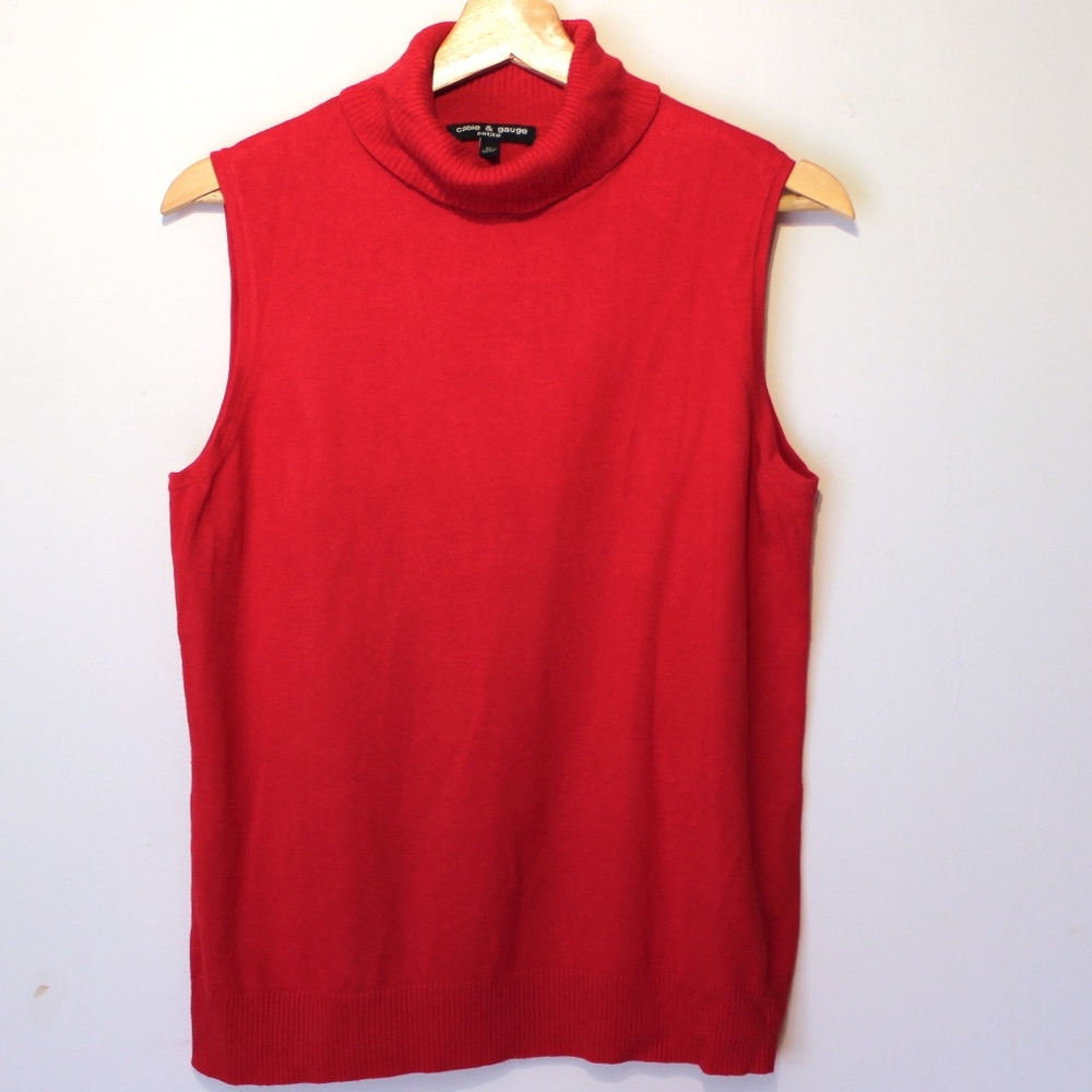 Cable & Guage Red Sleeveless Turtleneck Sweater